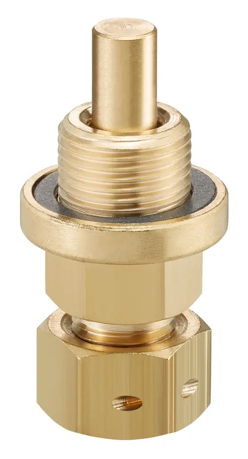 Regulierschraube von Oventrop für eine Verschneidearmatur, mit Gewinde und Einstellmechanismus zur Anpassung des Durchflusses, aus Messing gefertigt.